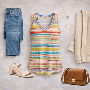 💚 Dept 222 Striped Sleeveless V-Neck Tunic Tank Multicolor Size PL